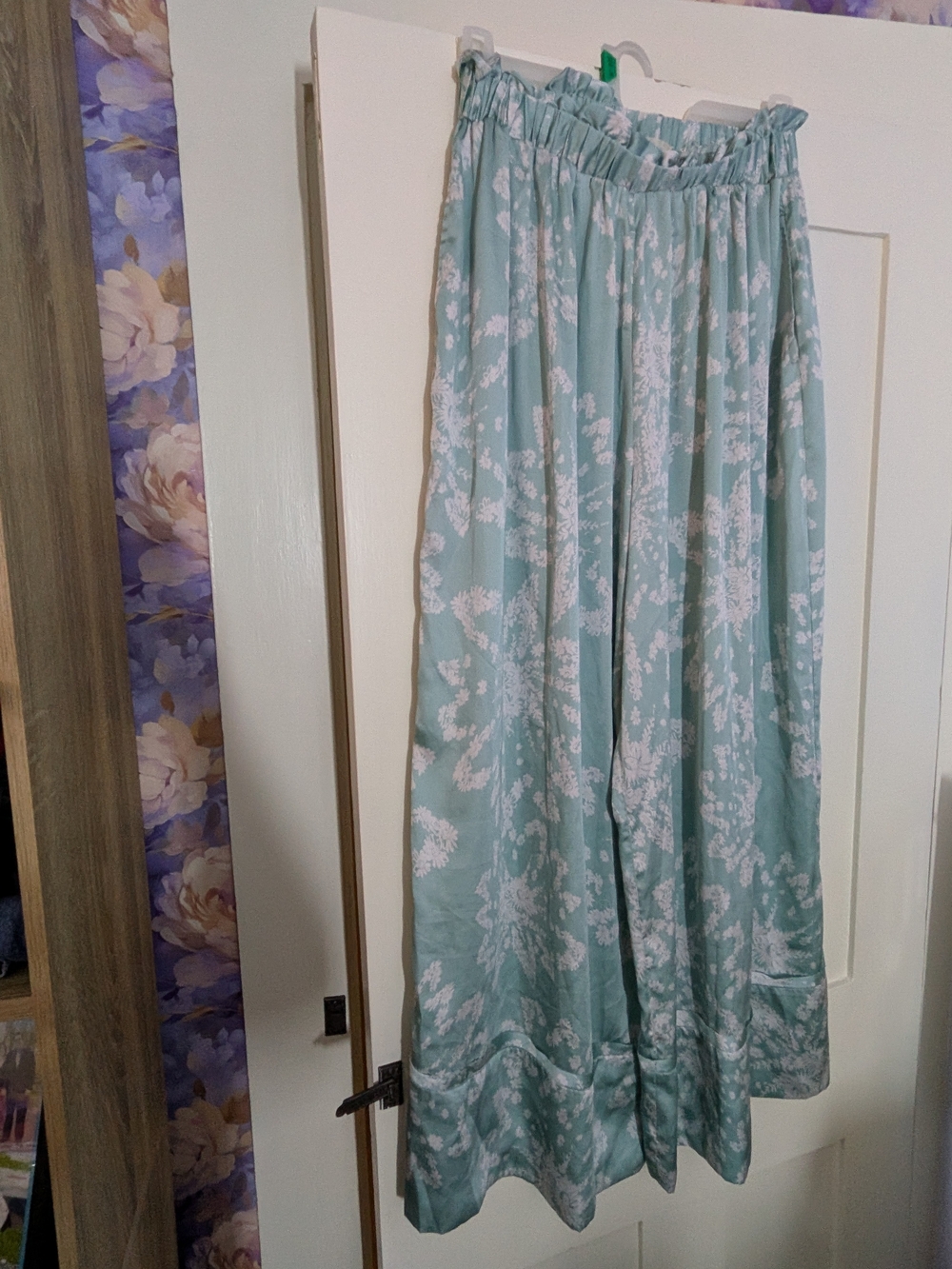 Free People Mint Green Floral Wide-Leg Pajama Pants